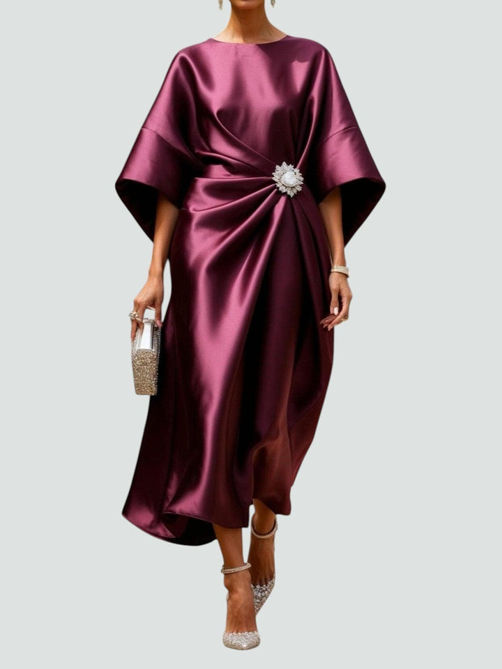 Elegantes Abendkleid mit Brosche Langarm - Red