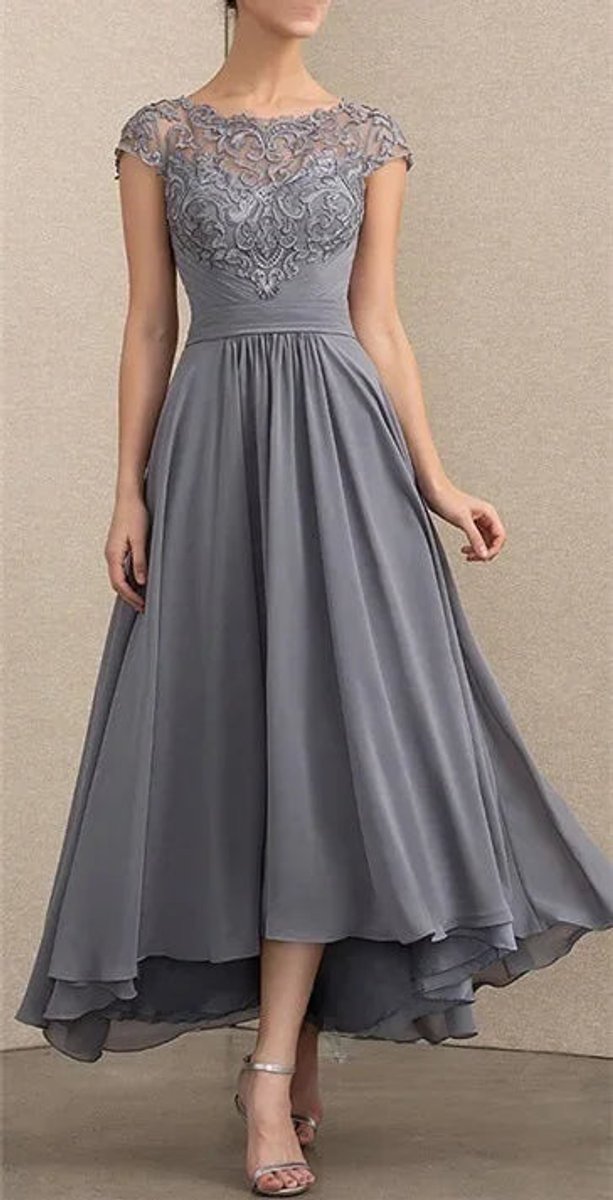 Elegantes Spitzen-Chiffon Abendkleid Formal Dresses Maxi A-Linie - Grau