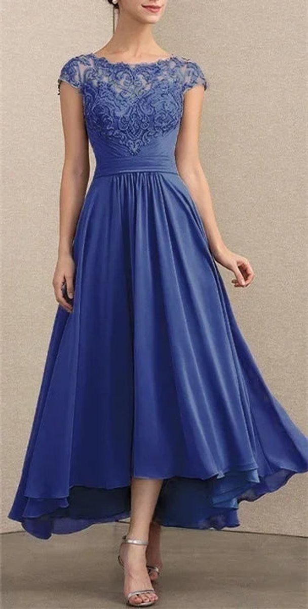 Elegantes Spitzen-Chiffon Abendkleid Formal Dresses Maxi A-Linie - Blau