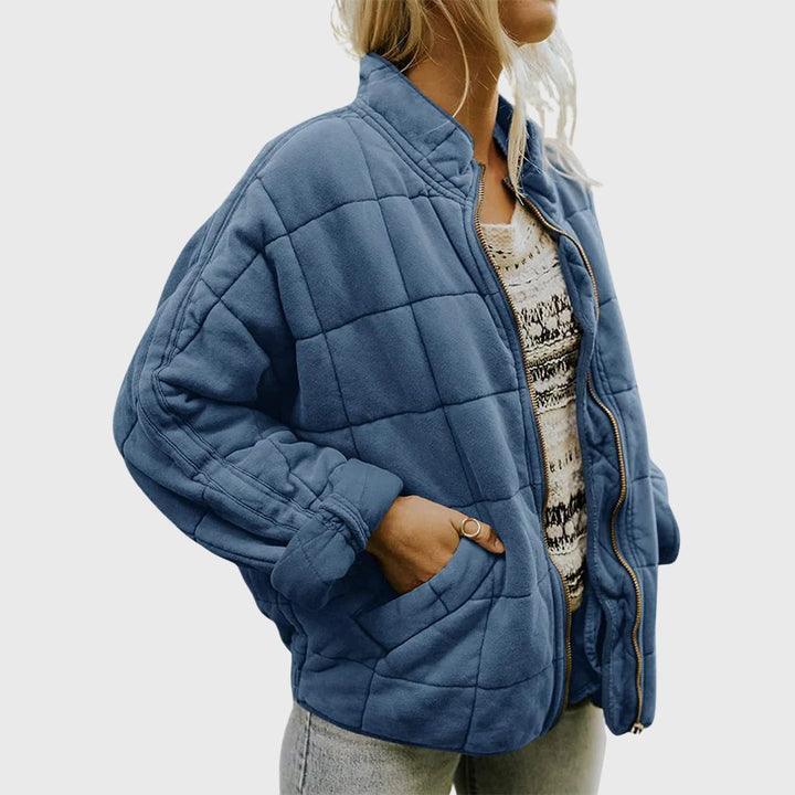 Gesteppte Damen Jacke Oversized Reißverschluss - Blue