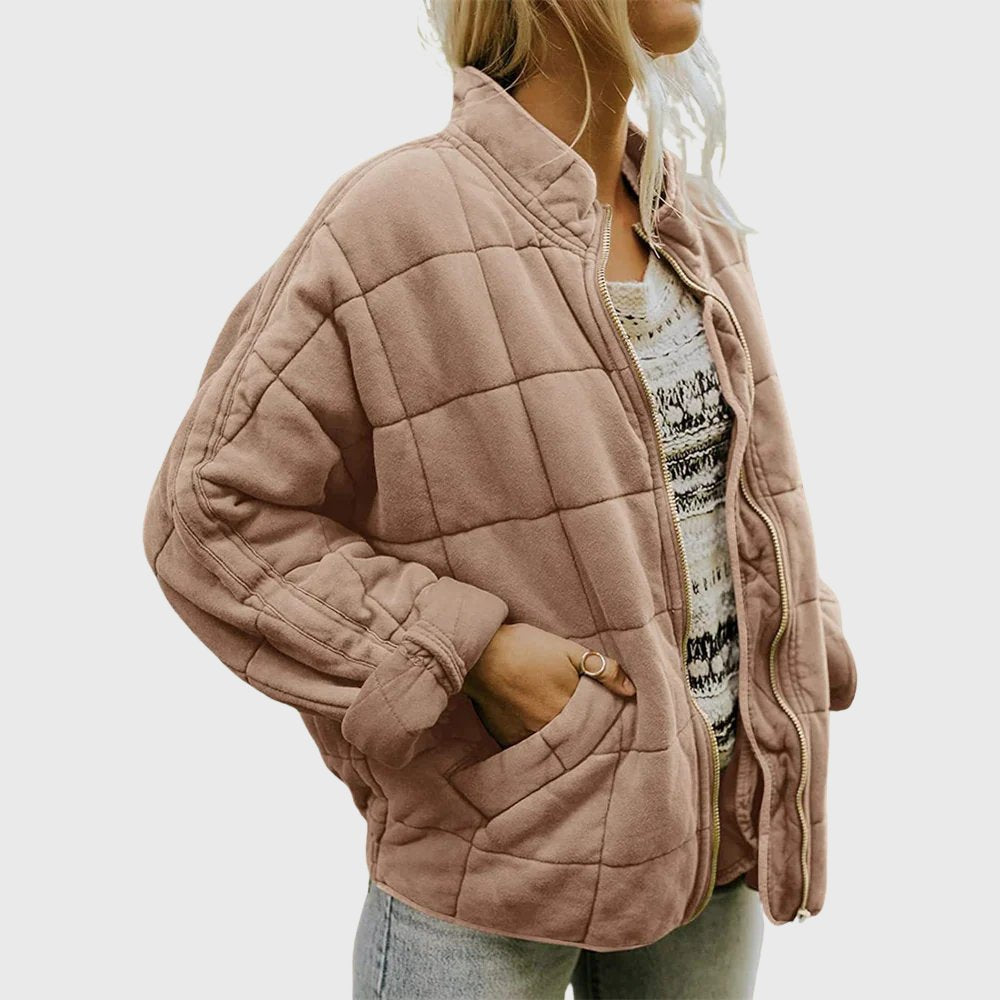 Gesteppte Damen Jacke Oversized Reißverschluss - Khaki