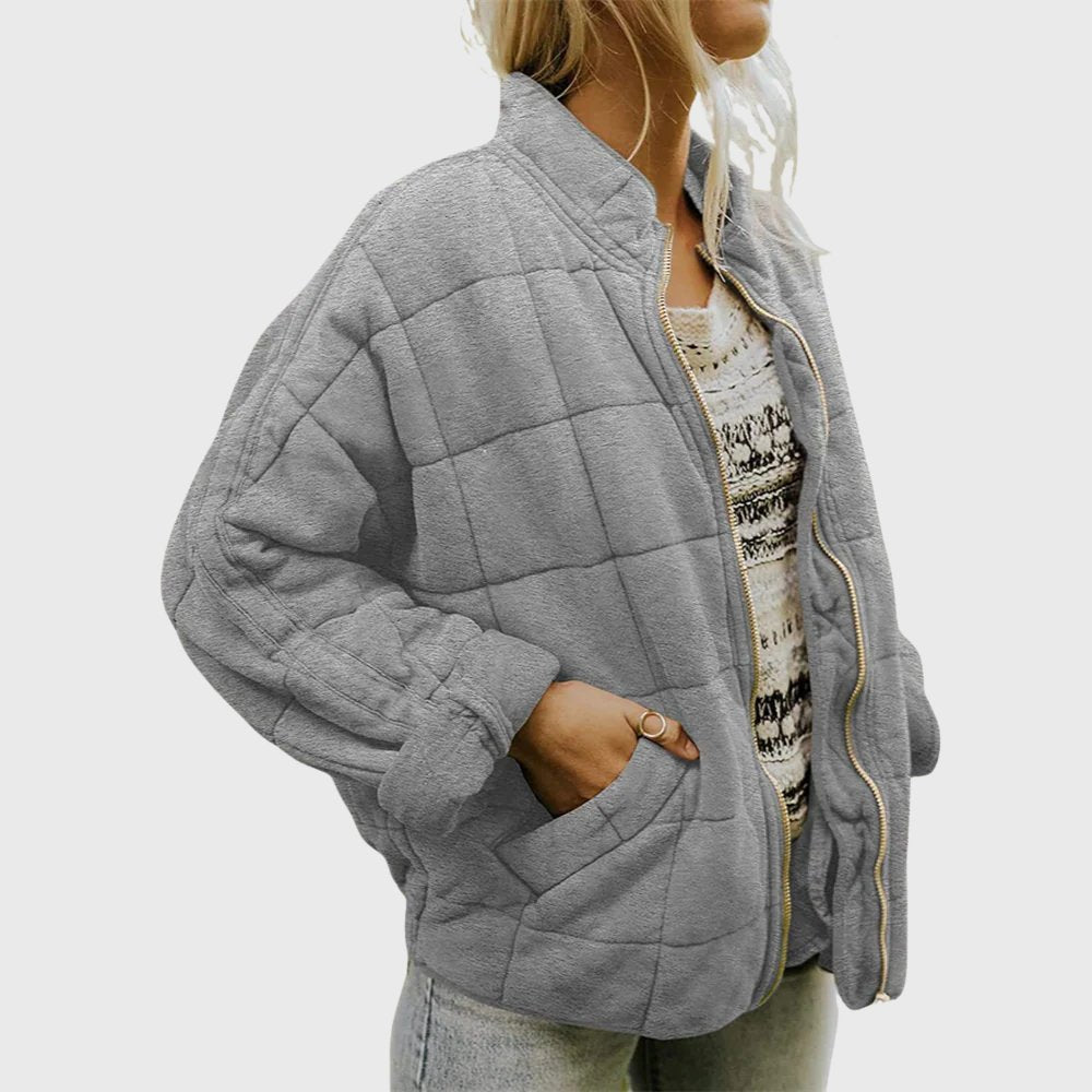 Gesteppte Damen Jacke Oversized Reißverschluss - Gray