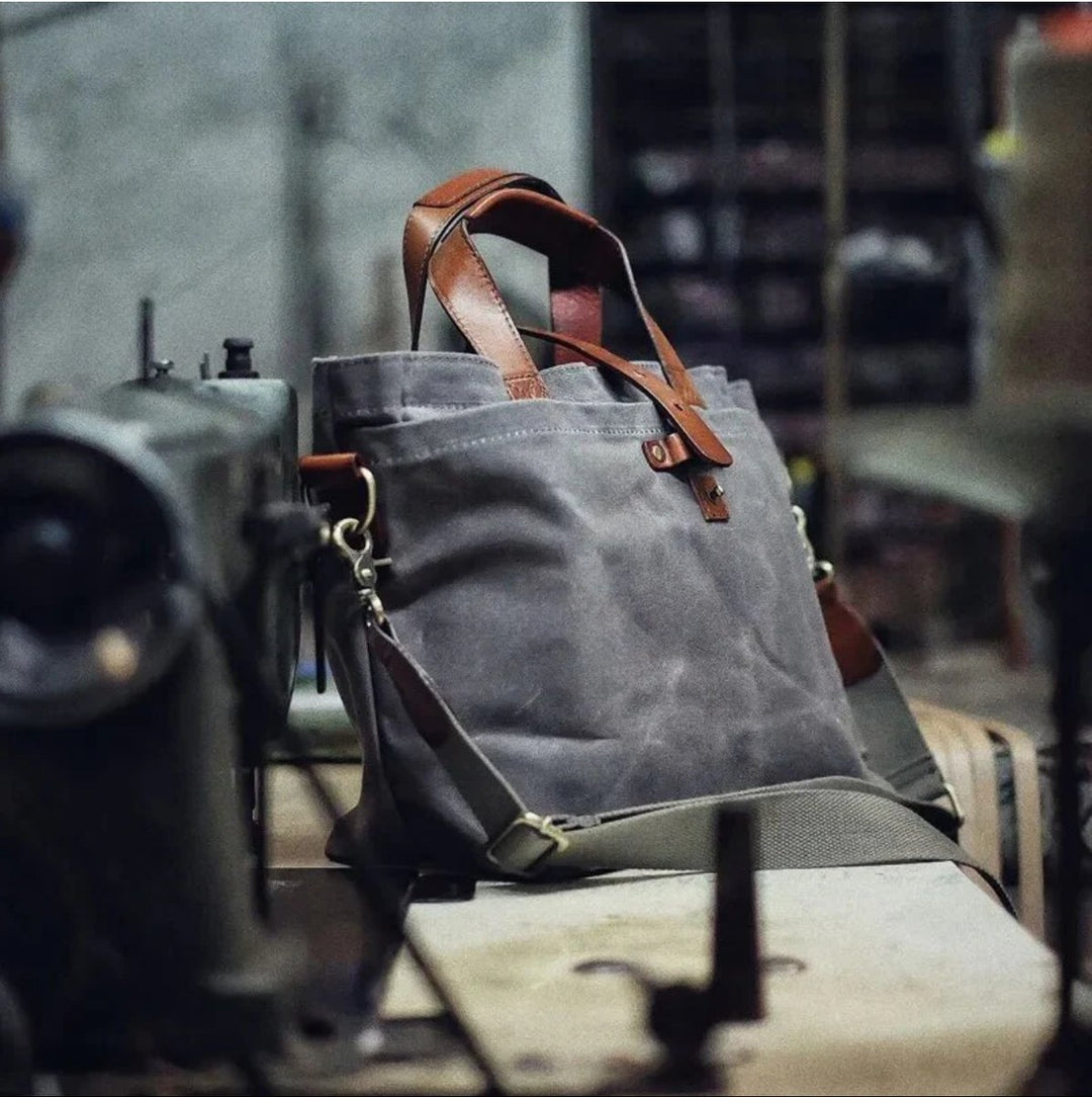 Gewachste Canvas Tote bag mit Lederdetails wasserabweisend