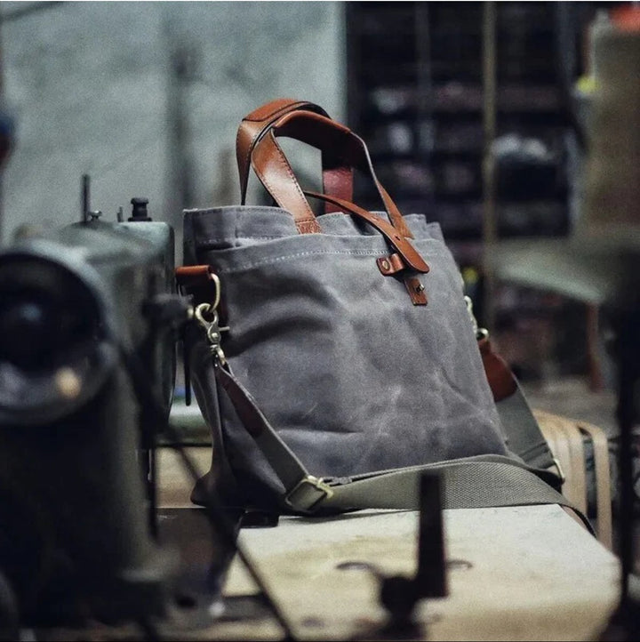 Gewachste Canvas Tote bag mit Lederdetails wasserabweisend