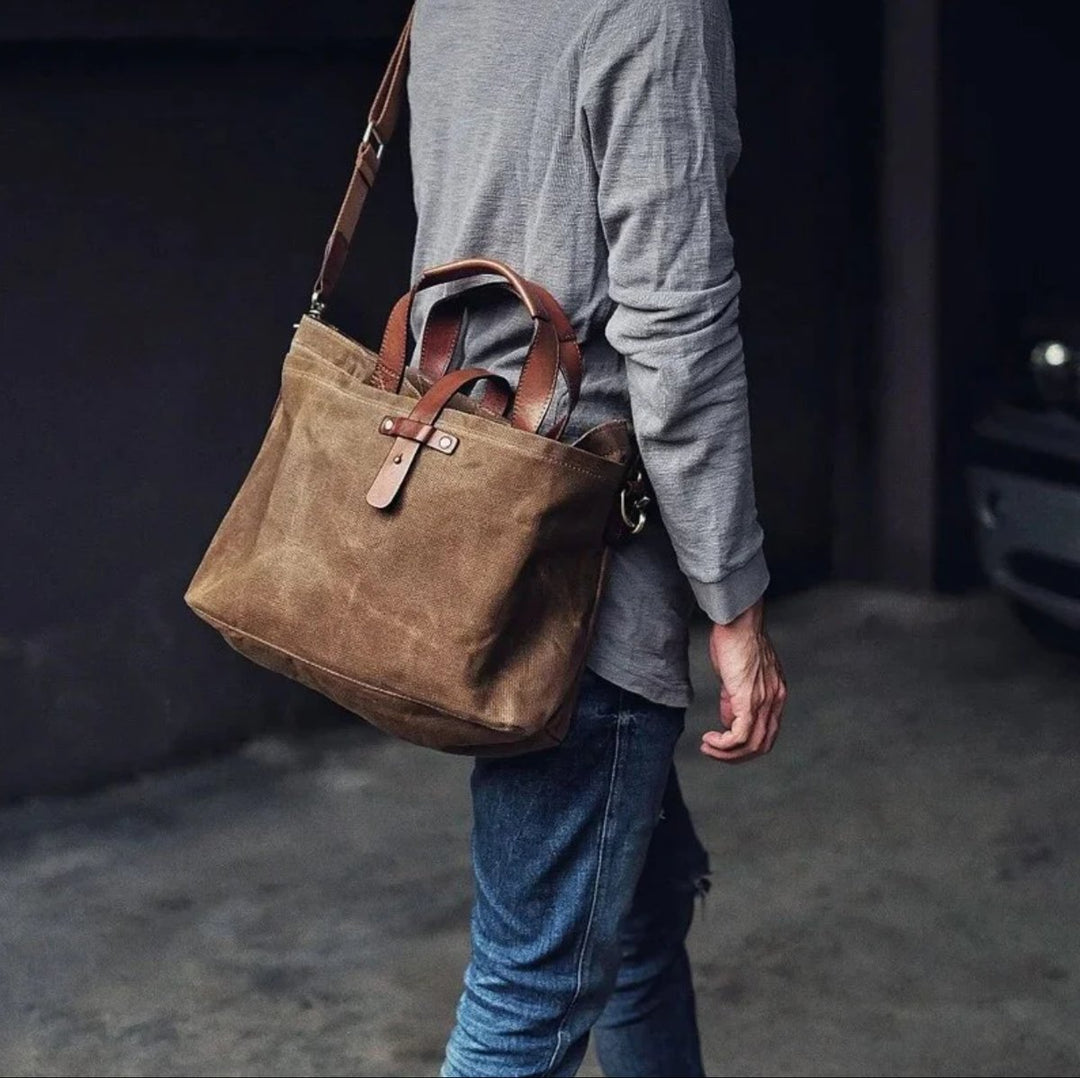 Gewachste Canvas Tote bag mit Lederdetails wasserabweisend