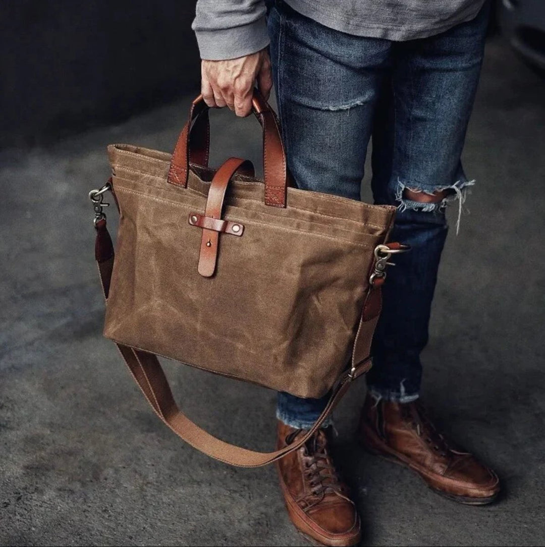 Gewachste Canvas Tote bag mit Lederdetails wasserabweisend