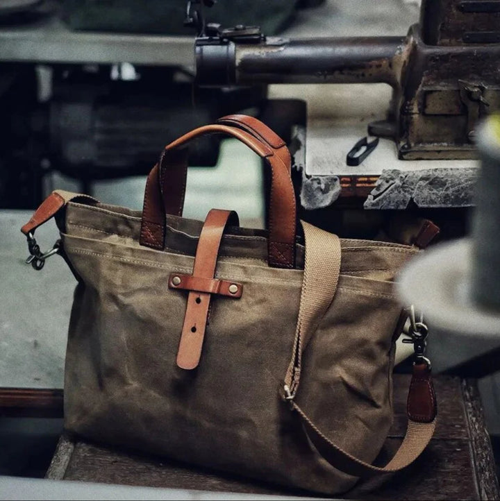 Gewachste Canvas Tote bag mit Lederdetails wasserabweisend