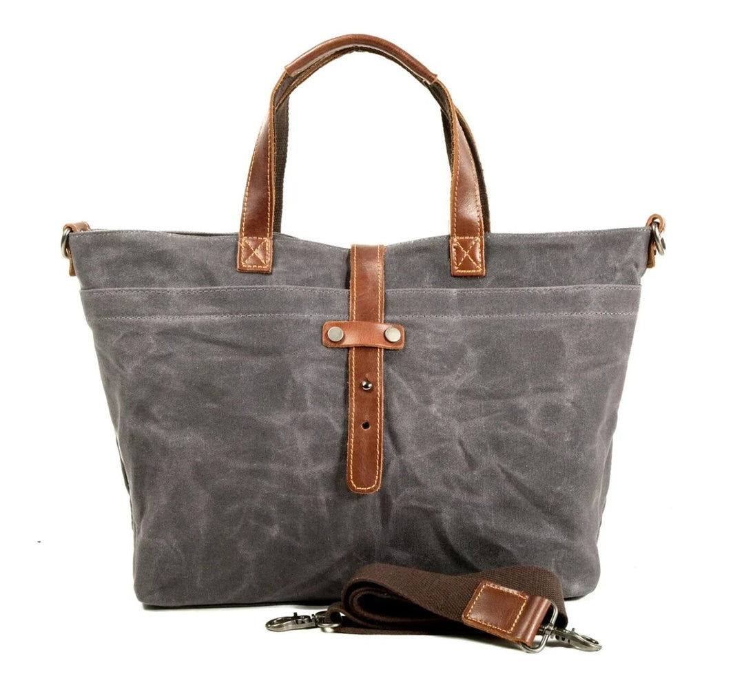 Gewachste Canvas Tote bag mit Lederdetails wasserabweisend