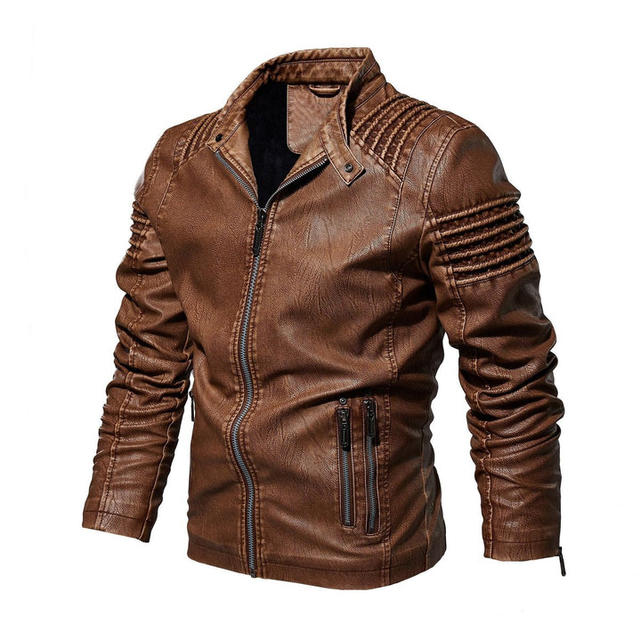 Herren Bikerjacke strukturierte Schultern Kunstleder Reißverschluss