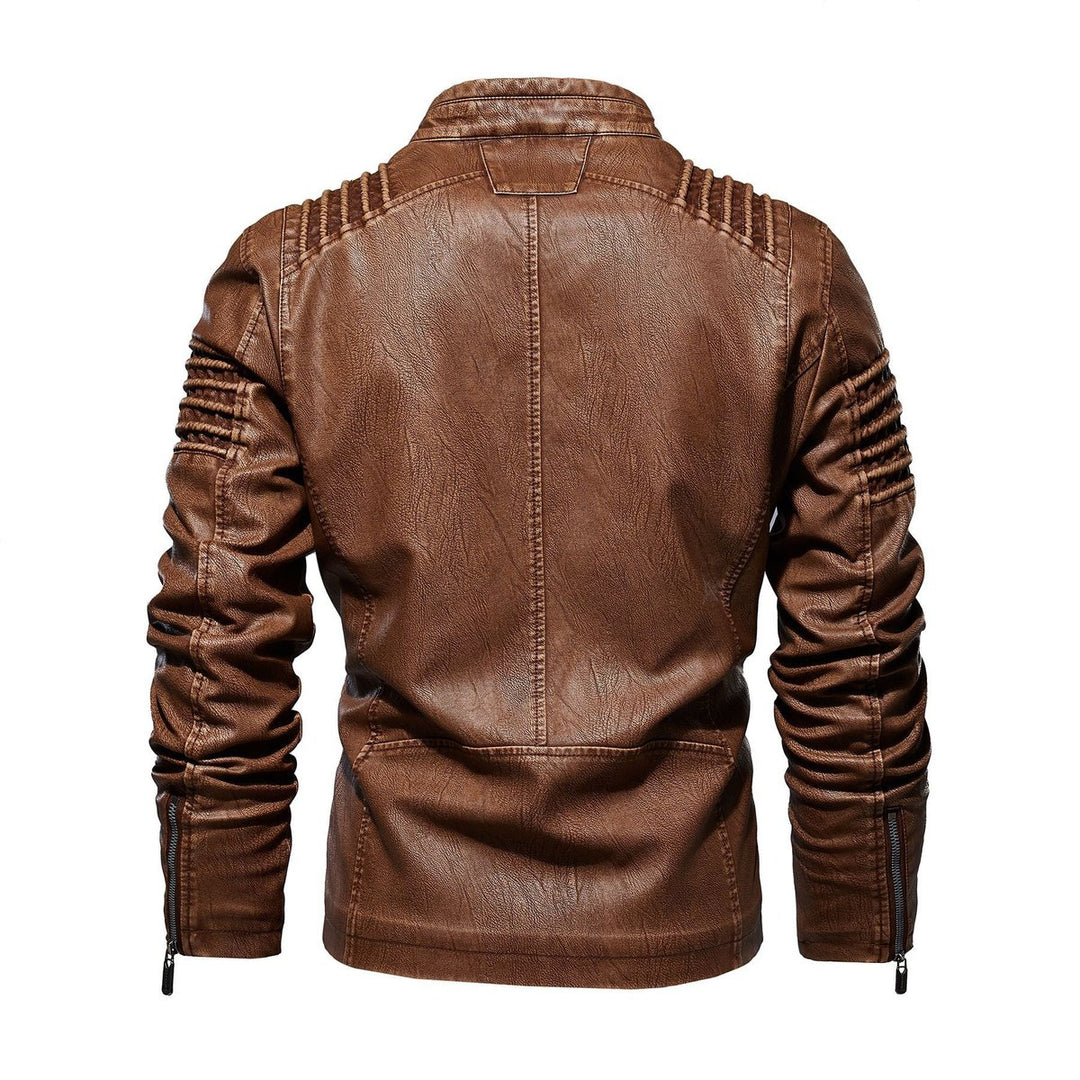 Herren Bikerjacke strukturierte Schultern Kunstleder Reißverschluss