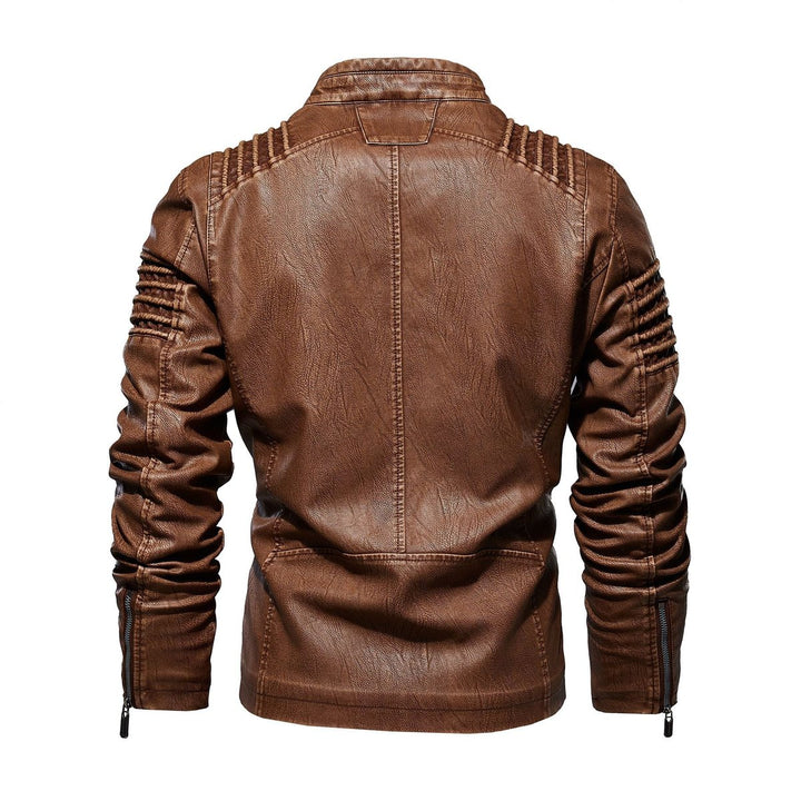 Herren Bikerjacke strukturierte Schultern Kunstleder Reißverschluss