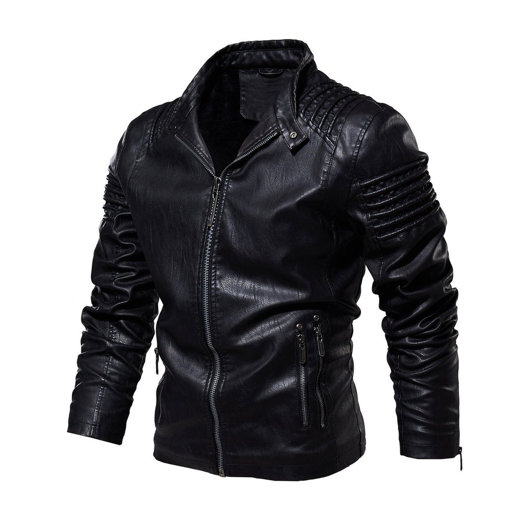 Herren Bikerjacke strukturierte Schultern Kunstleder Reißverschluss