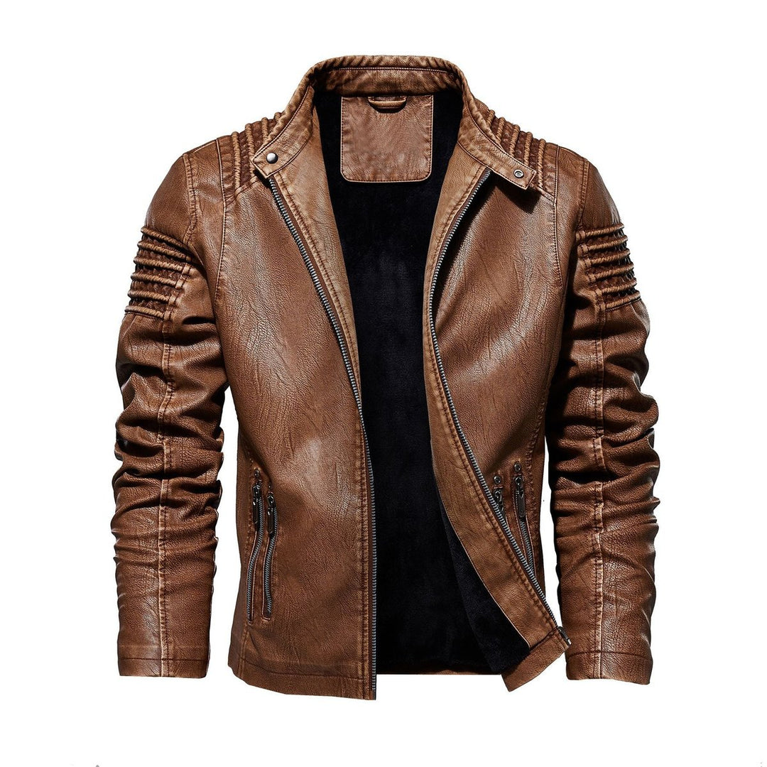 Herren Bikerjacke strukturierte Schultern Kunstleder Reißverschluss