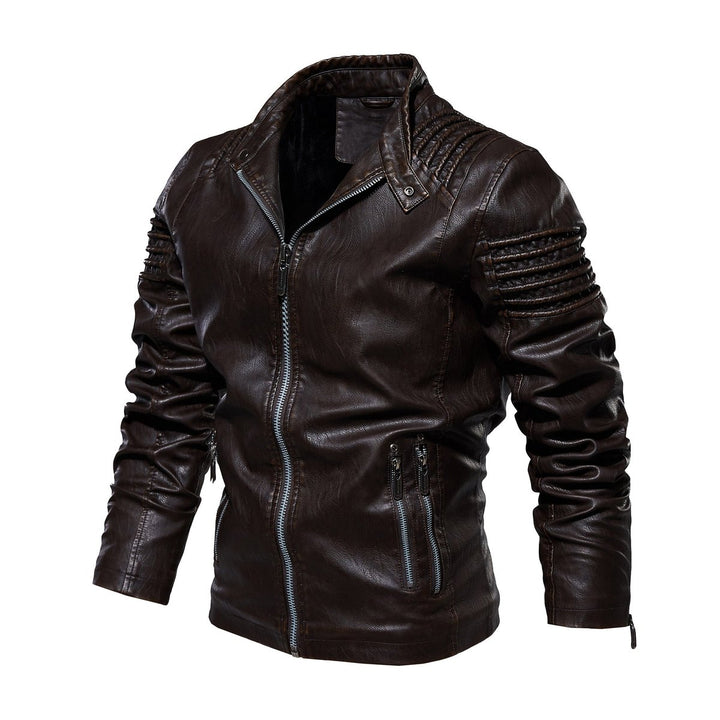 Herren Bikerjacke strukturierte Schultern Kunstleder Reißverschluss