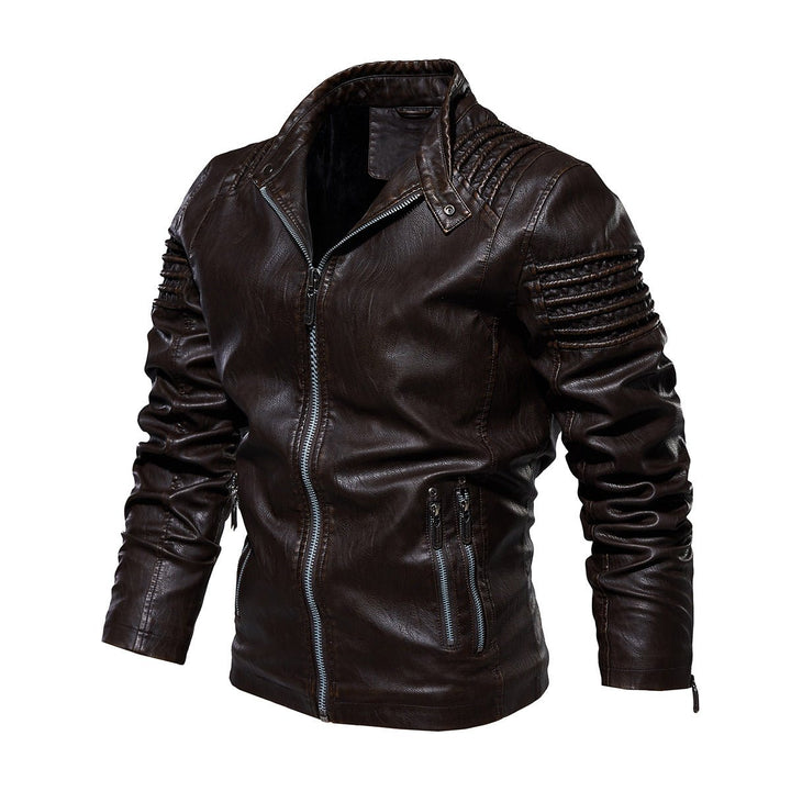 Herren Bikerjacke strukturierte Schultern Kunstleder Reißverschluss - Braun