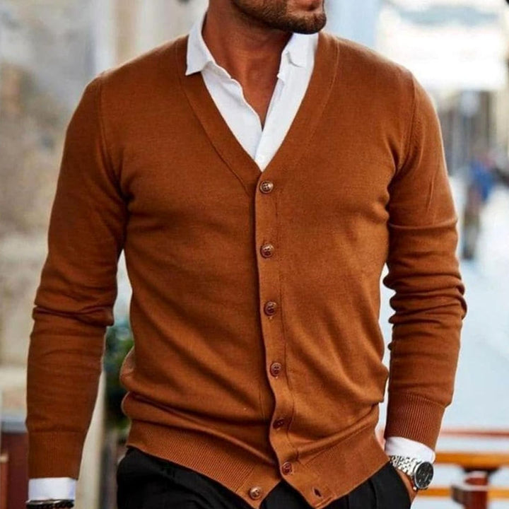 Herren Business-Casual Strickjacke mit V-Ausschnitt und Knopfleiste - Orange