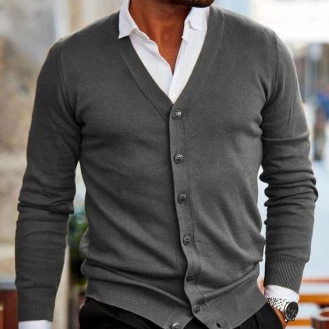 Herren Business-Casual Strickjacke mit V-Ausschnitt und Knopfleiste - Grau