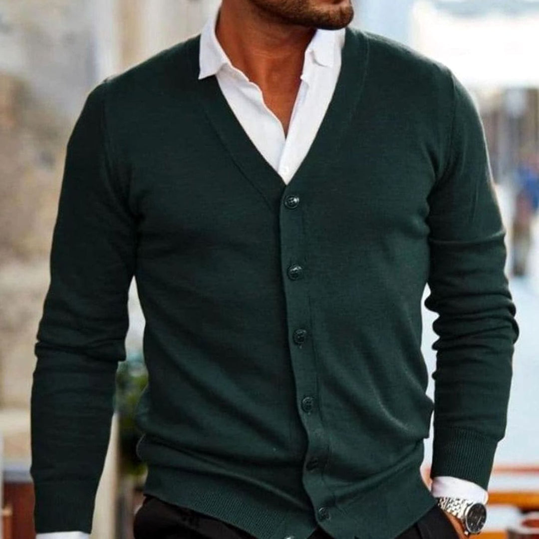 Herren Business-Casual Strickjacke mit V-Ausschnitt und Knopfleiste - Grün