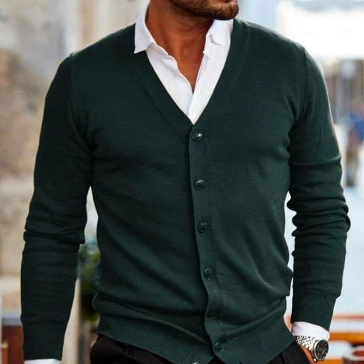 Herren Business-Casual Strickjacke mit V-Ausschnitt und Knopfleiste - Grün