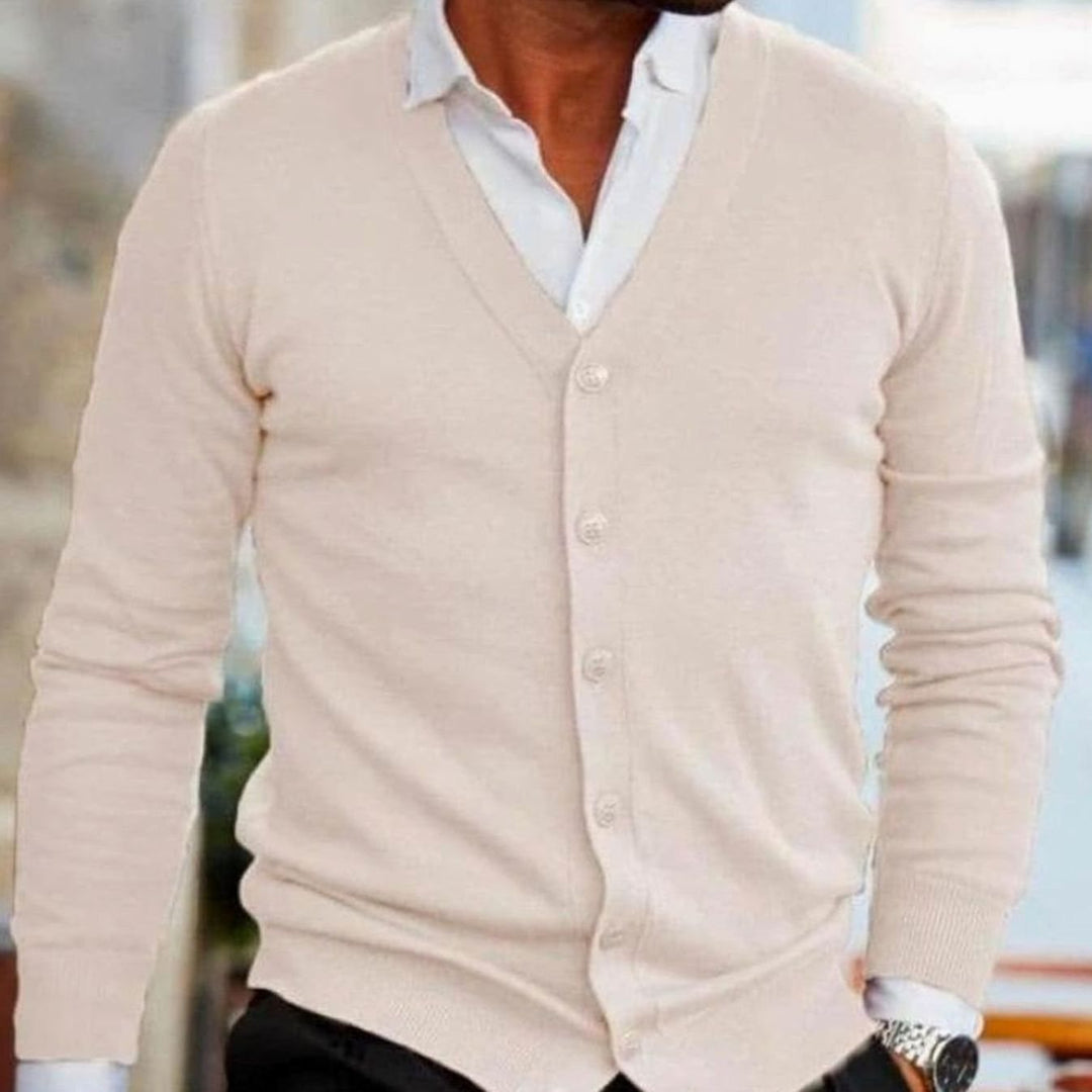 Herren Business-Casual Strickjacke mit V-Ausschnitt und Knopfleiste - Khaki
