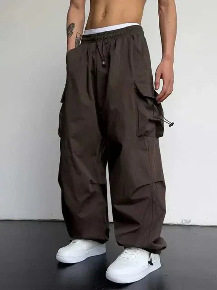 Herren Cargo-Hose mit weitem Bein und verstellbaren Kordelzügen - Dark Brown