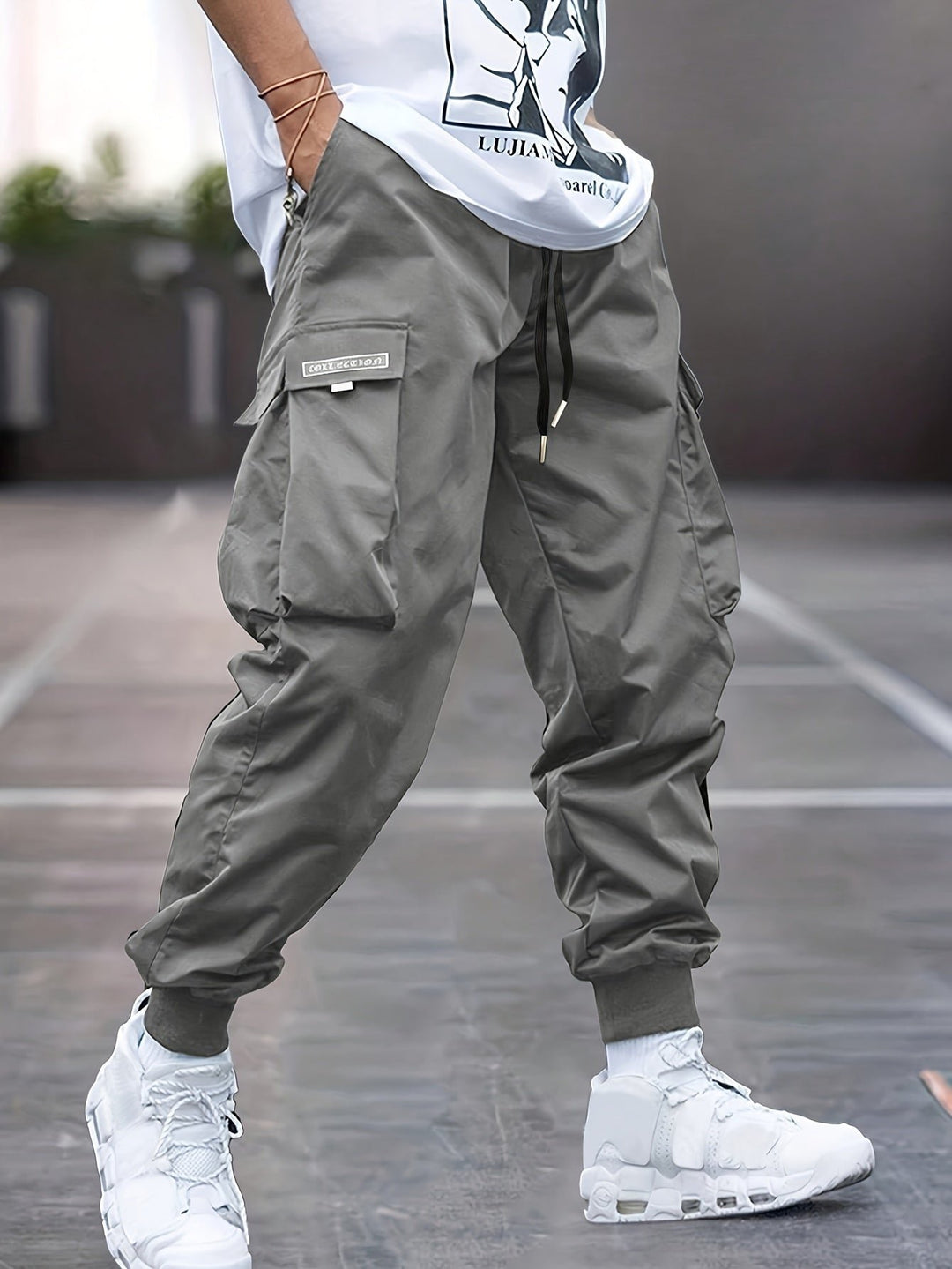 Herren Cargo-Jogger-Hose mit Rippbündchen verstellbarem Kordelzug - Gray