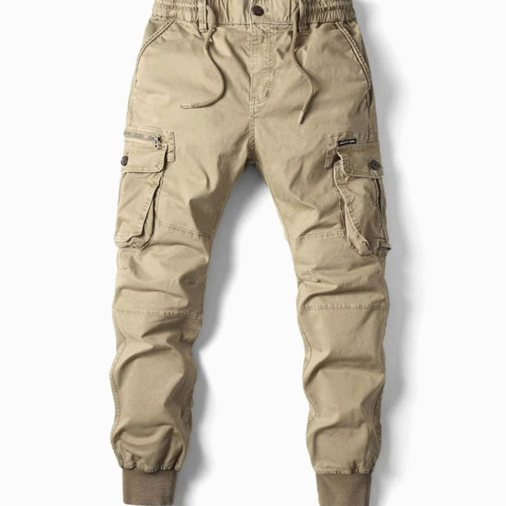 Herren Cargo-Jogger schmal zulaufender Passform Elastikbund Seitentaschen - Khaki