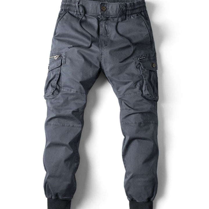 Herren Cargo-Jogger schmal zulaufender Passform Elastikbund Seitentaschen - Dunkelgrau