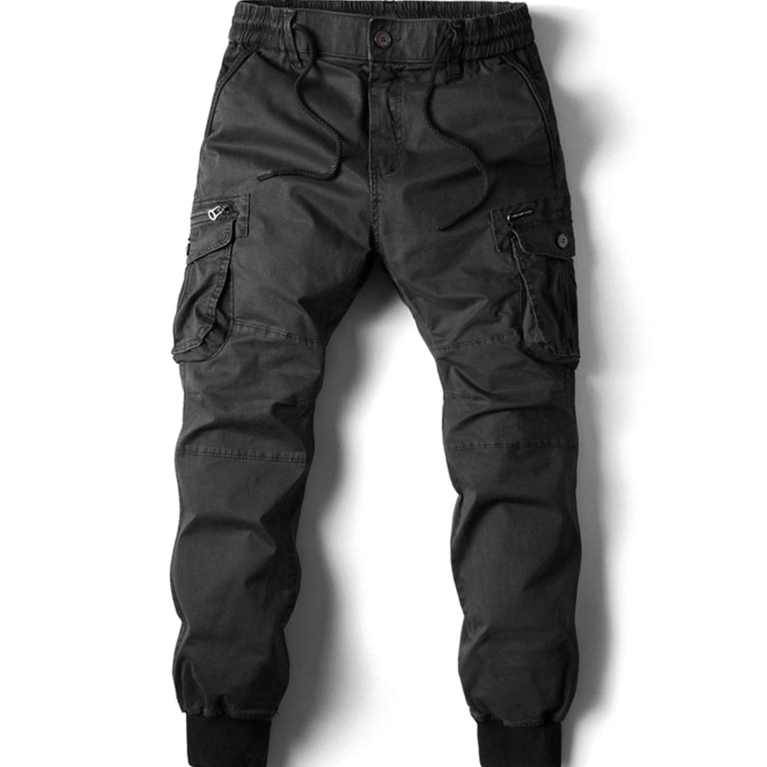 Herren Cargo-Jogger schmal zulaufender Passform Elastikbund Seitentaschen - Schwarz