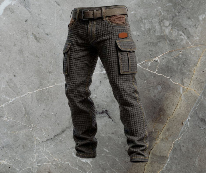 Herren Cargohose Slim Fit Strukturmuster Seitentaschen - Schwarz