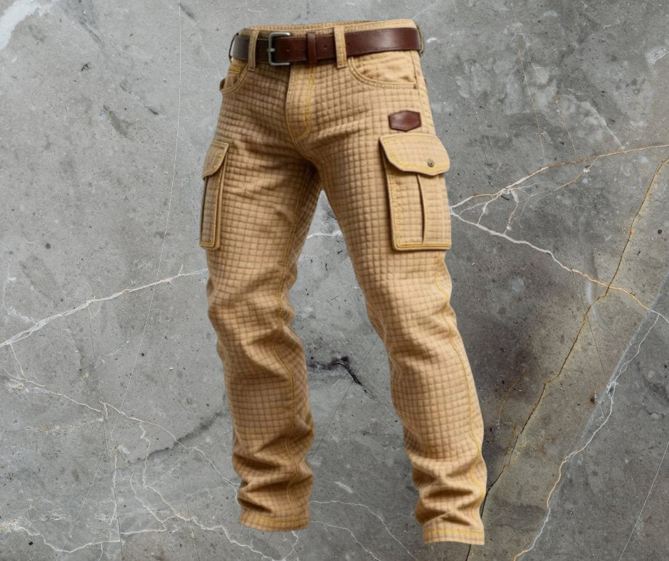 Herren Cargohose Slim Fit Strukturmuster Seitentaschen - Beige