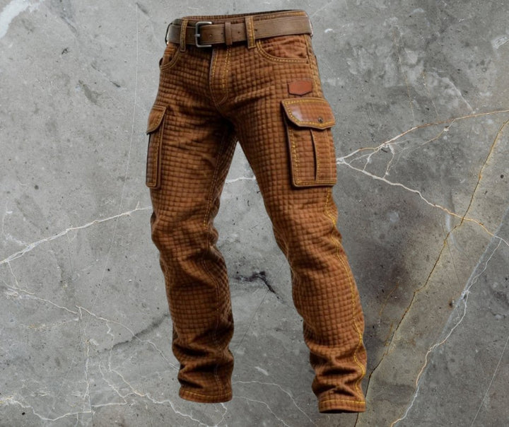 Herren Cargohose Slim Fit Strukturmuster Seitentaschen - Dunkelbraun