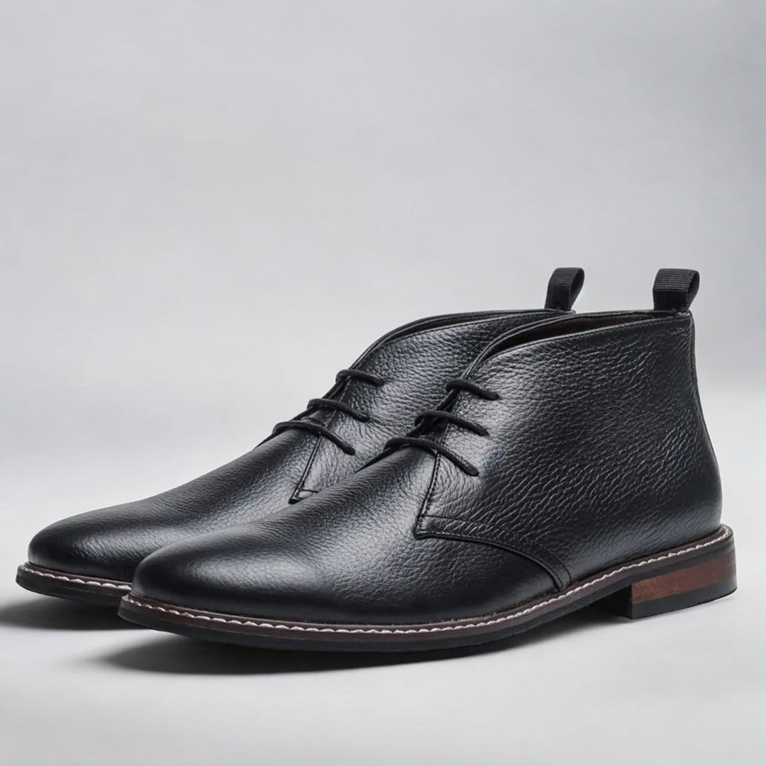 Herren Chukka Mens Boots Schnürung Knöchelhohe Lederstiefel - Schwarz