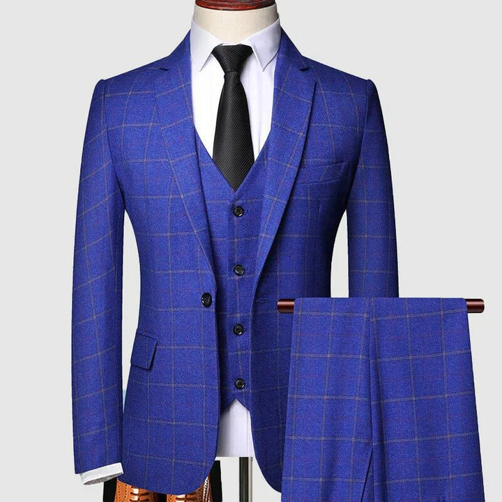 Herren Dreiteiler Anzug Kariert Formal - Blue