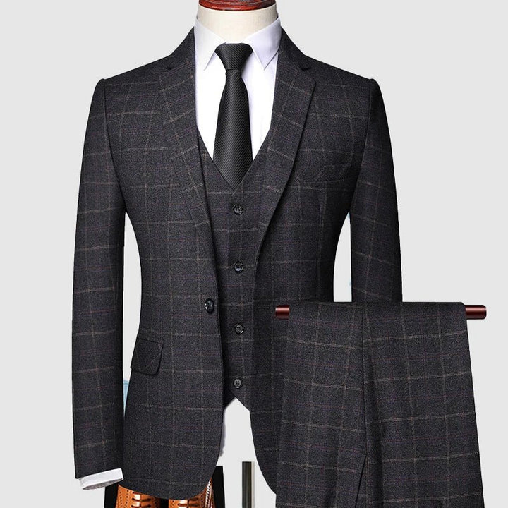 Herren Dreiteiler Anzug Kariert Formal - Black