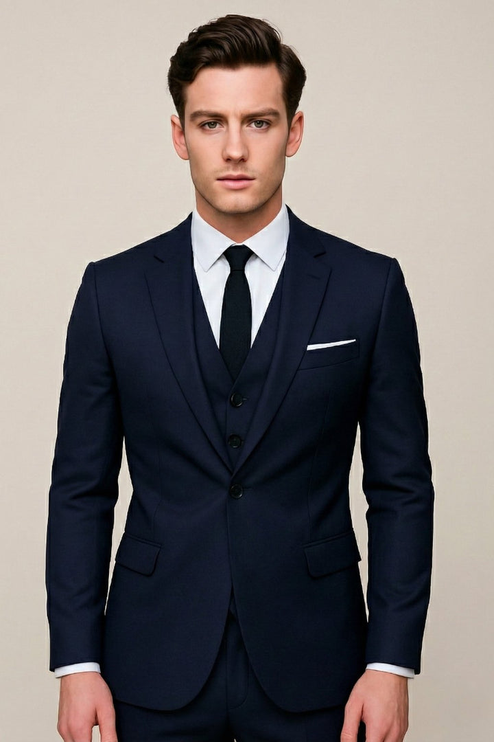 Herren Dreiteiler Anzug Slim Fit Formal - Navy Blue