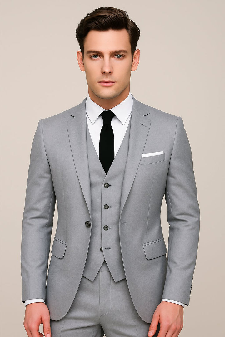 Herren Dreiteiler Anzug Slim Fit Formal - Grey