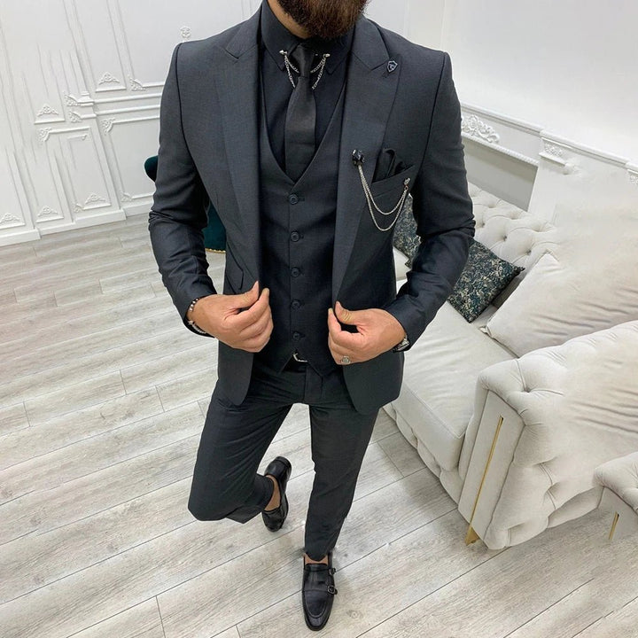 Herren Dreiteiliger Anzug Einreiher mit Weste - Black