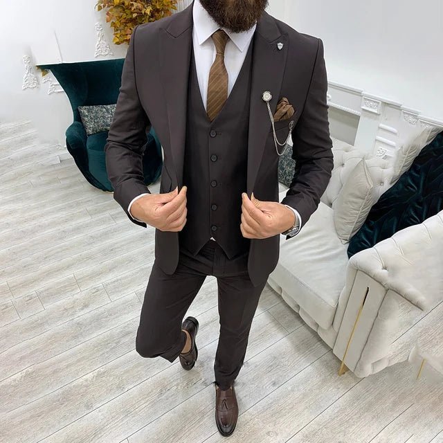 Herren Dreiteiliger Anzug Einreiher mit Weste - Brown