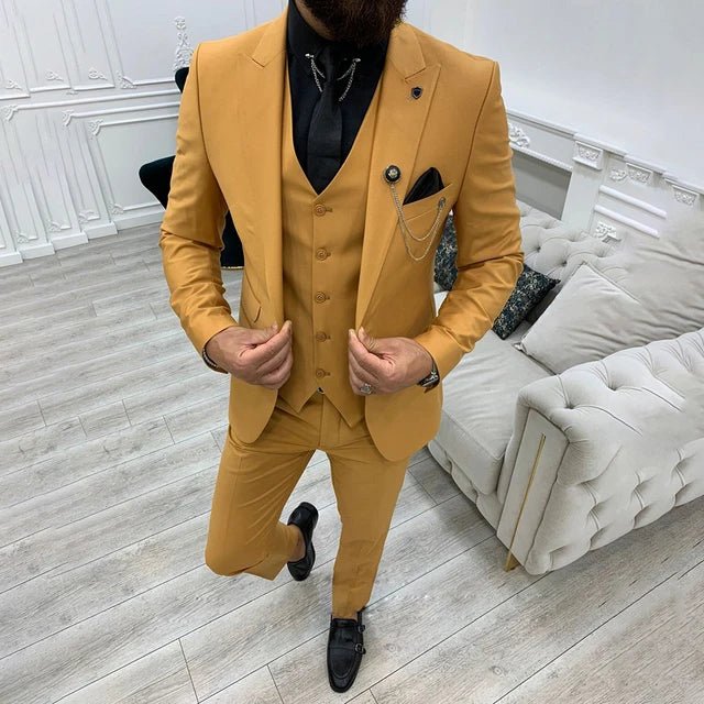 Herren Dreiteiliger Anzug Einreiher mit Weste - Yellow