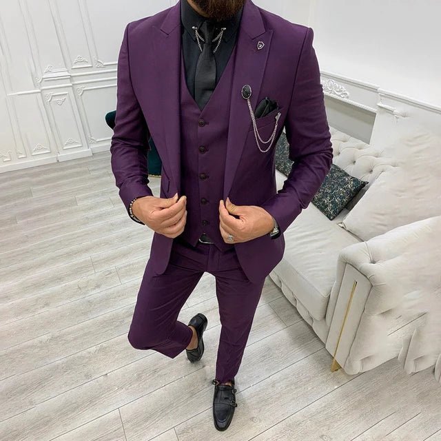 Herren Dreiteiliger Anzug Einreiher mit Weste - Purple
