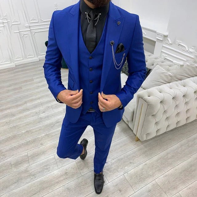 Herren Dreiteiliger Anzug Einreiher mit Weste - Blue