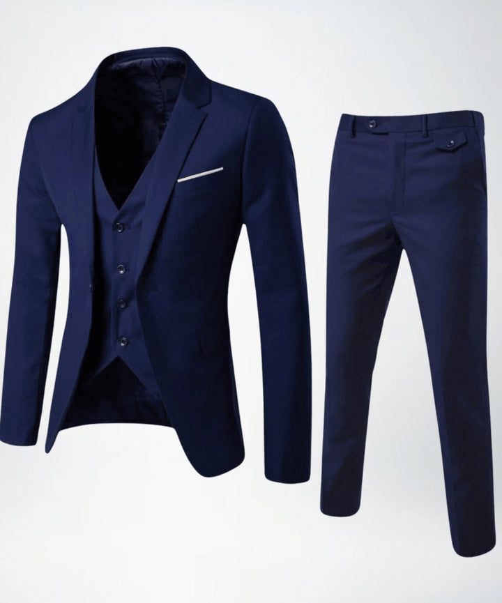 Herren Dreiteiliger Slim-Fit Formeller Businessanzug-Set mit Weste - Marine