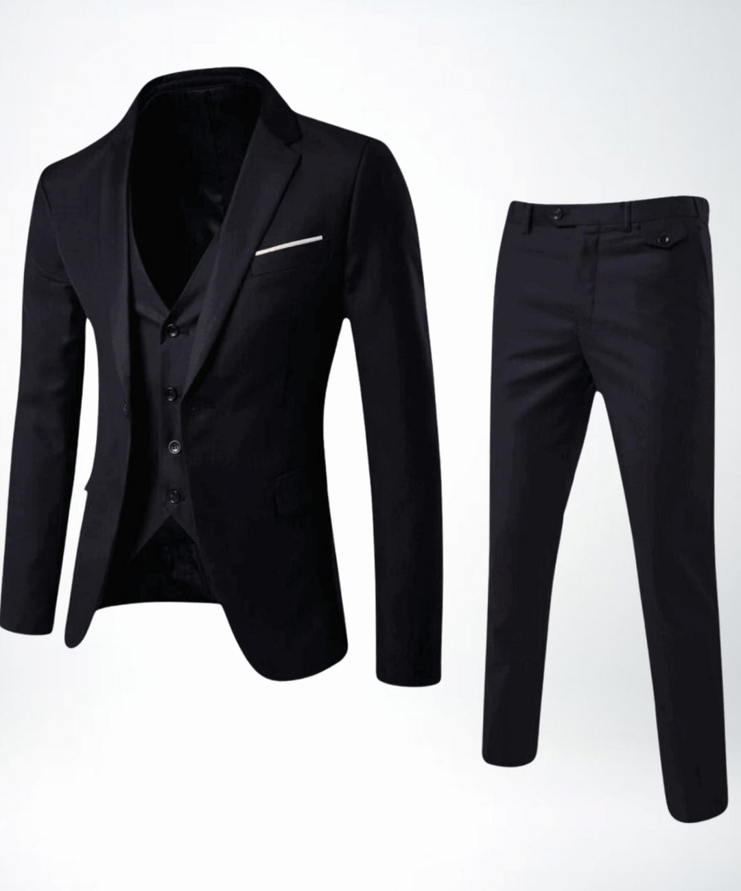 Herren Dreiteiliger Slim-Fit Formeller Businessanzug-Set mit Weste - Schwarz