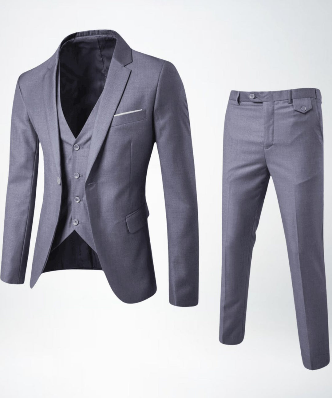 Herren Dreiteiliger Slim-Fit Formeller Businessanzug-Set mit Weste - Grau