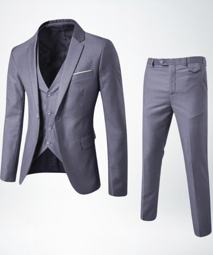 Herren Dreiteiliger Slim-Fit Formeller Businessanzug-Set mit Weste - Grau