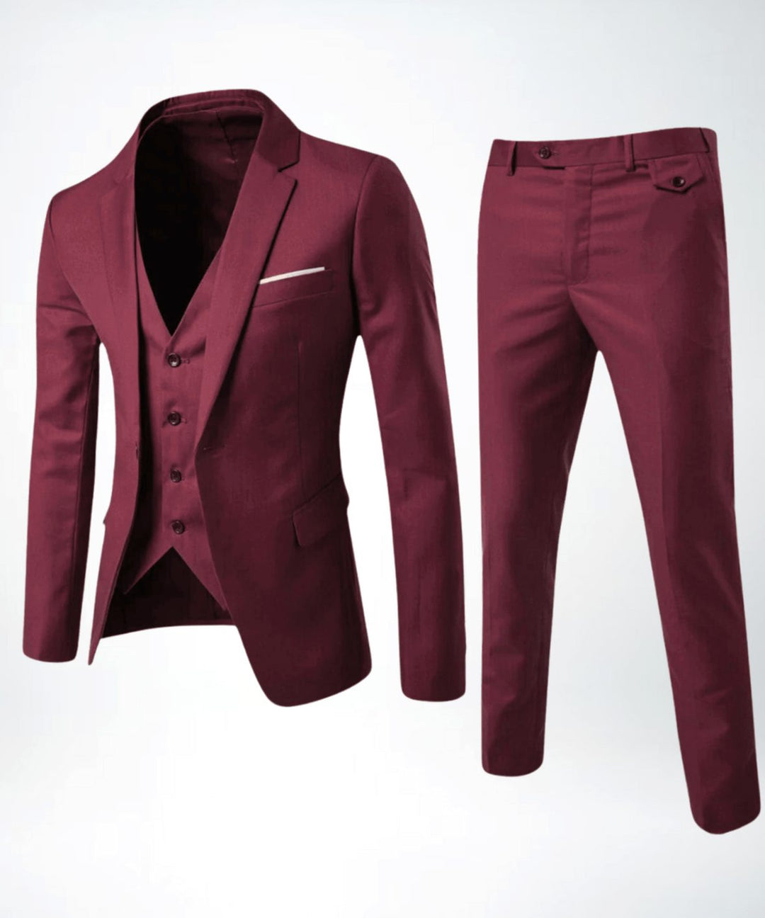 Herren Dreiteiliger Slim-Fit Formeller Businessanzug-Set mit Weste - Rot