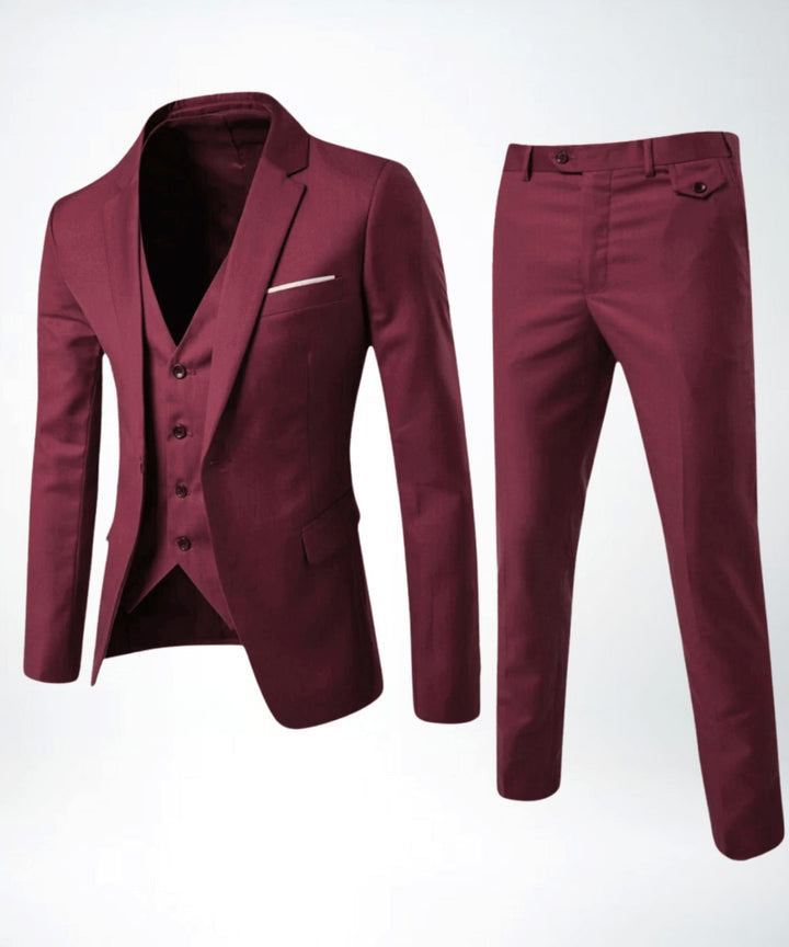 Herren Dreiteiliger Slim-Fit Formeller Businessanzug-Set mit Weste - Rot