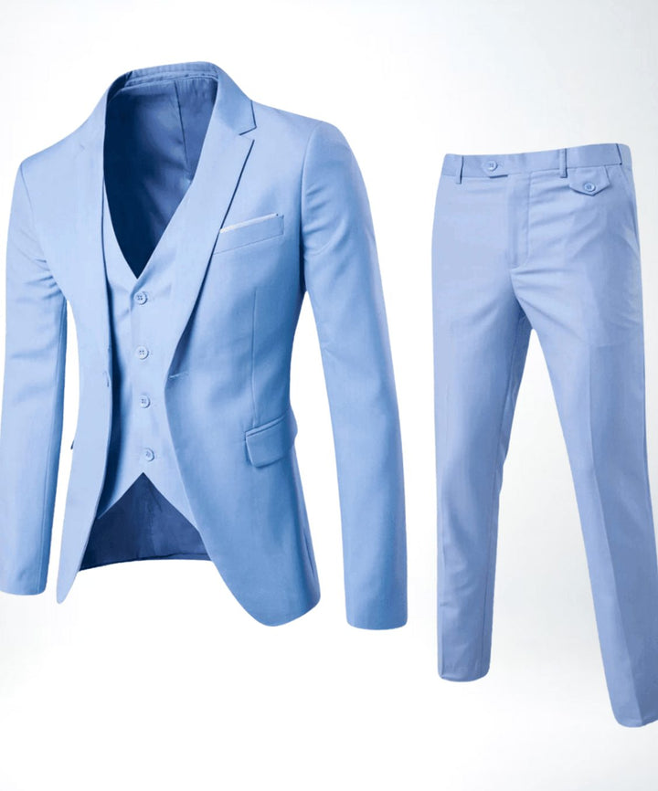 Herren Dreiteiliger Slim-Fit Formeller Businessanzug-Set mit Weste - Hellblau
