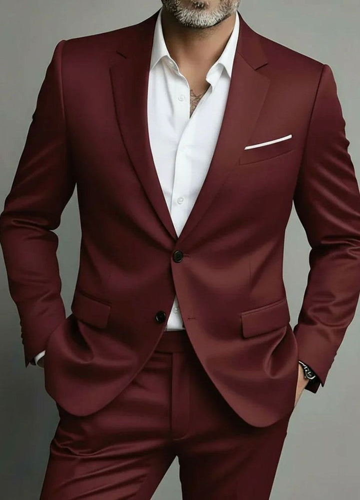 Herren Eleganter Slim Fit Anzug Zweiteiliger Frühjahrs Businessanzug - Weinrot